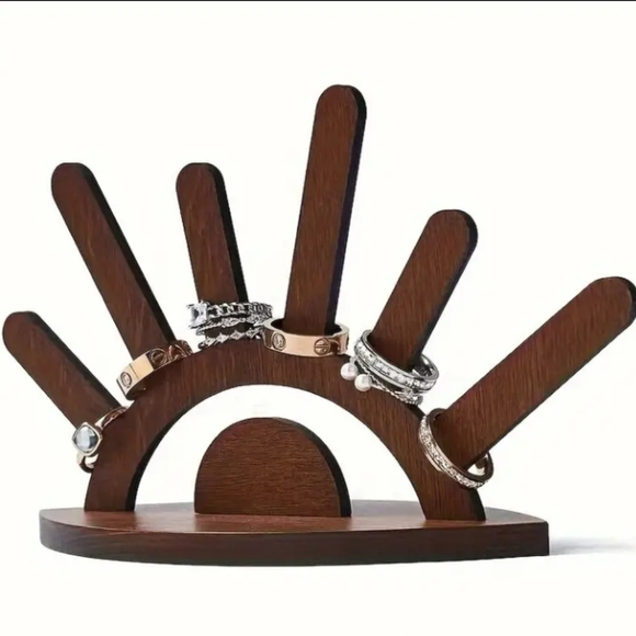Evil Eye Boho/Bohemian Wood/Wooden Jewelry Display Stand/Ring Holder Organizer - Picture 3 of 14